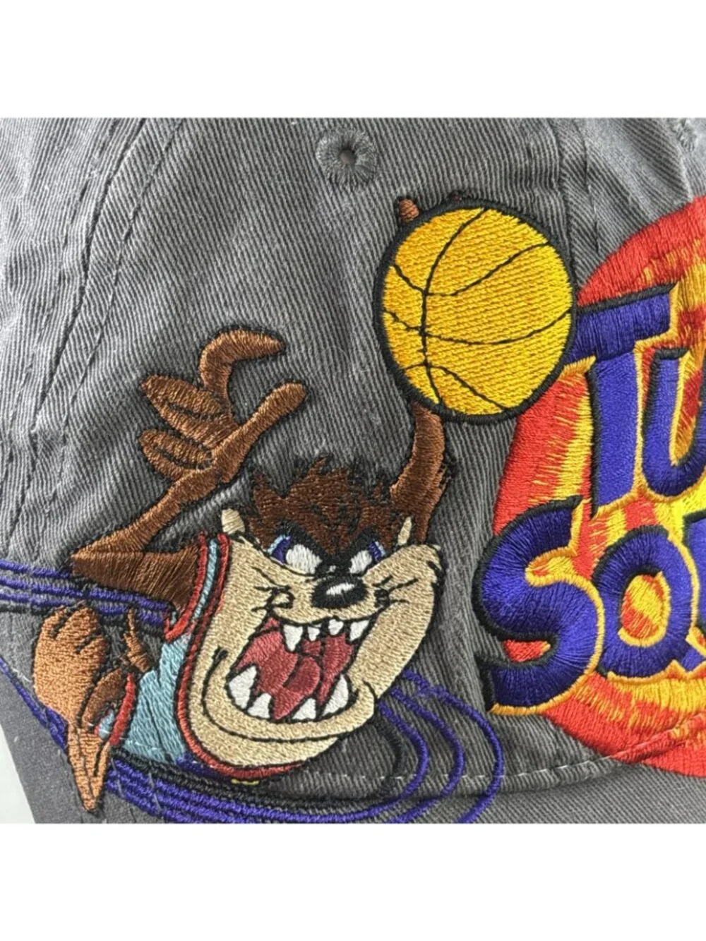 Vintage Space Jam Tazmanian devil Tune squad Strap back gray cap Hat - Picture 2 of 5